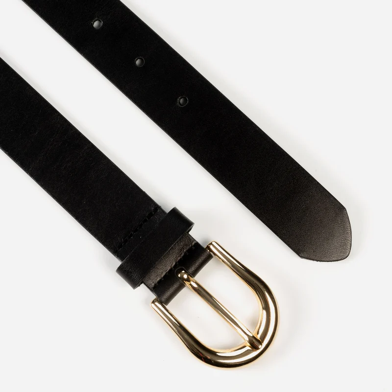 CESENA black uni – Ledergürtel Damen 3 cm mit goldfarbener Schließe