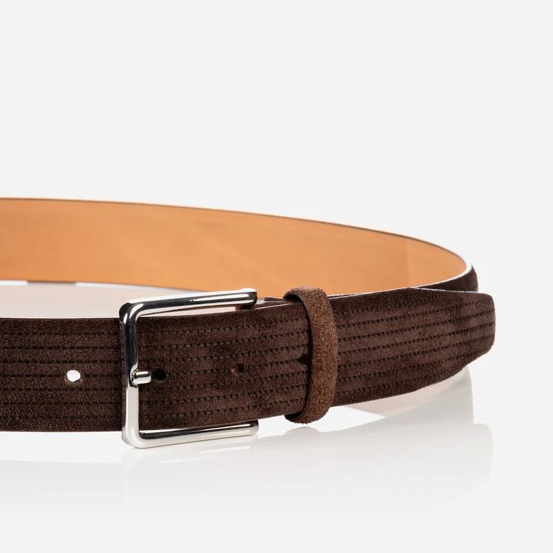 CALGARY dark brown uni – Veloursledergürtel Herren 3,5 cm