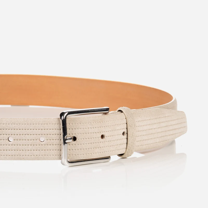 CALGARY light beige uni – Veloursledergürtel Herren 3,5 cm