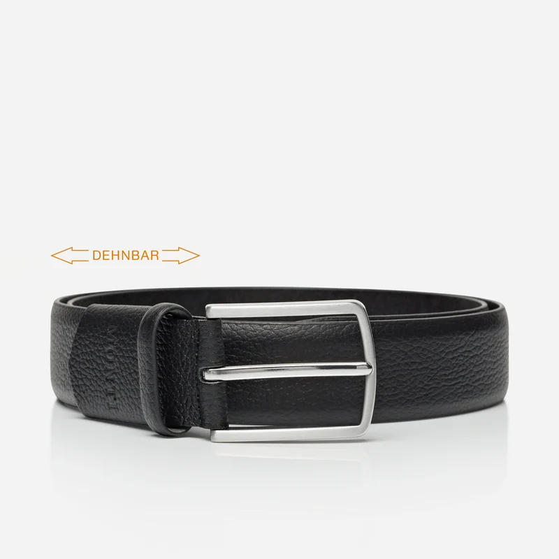 MOSKAU black uni – Ledergürtel Herren 3,5 cm mit Dehnbund