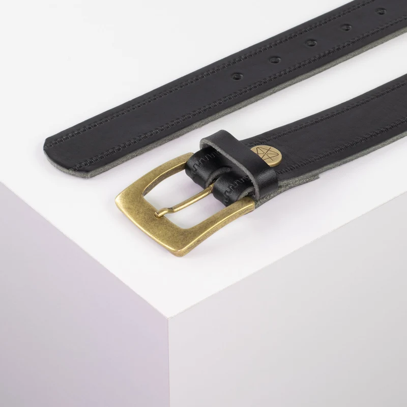 Ledergürtel 3,5cm mit Schnalle Madrid messing