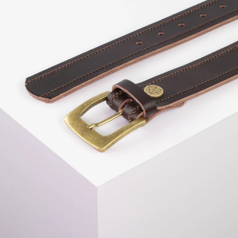 Ledergürtel 3,5cm mit Schnalle Madrid messing