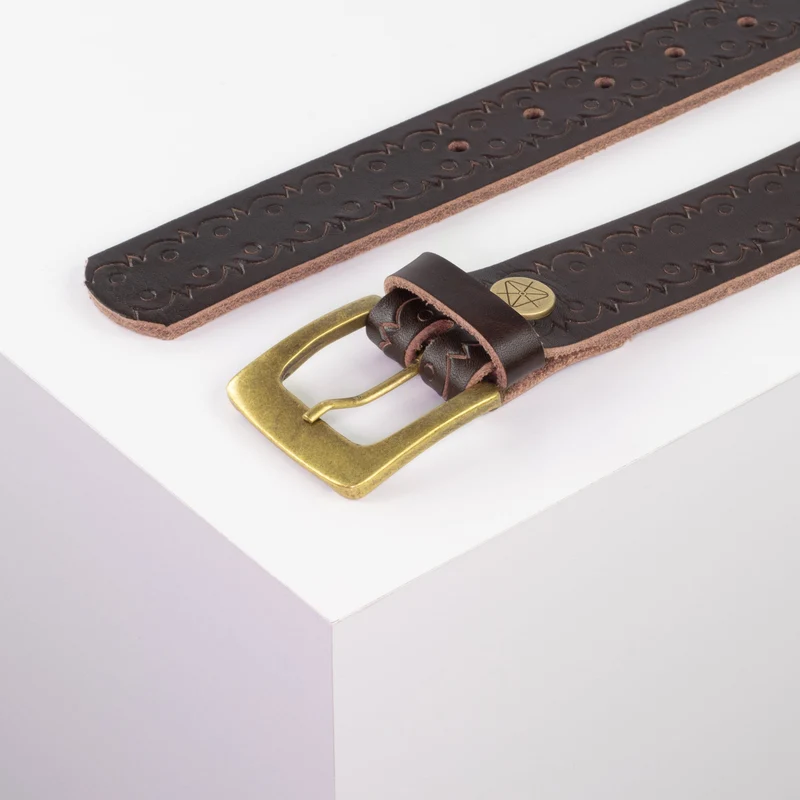 Ledergürtel 3,5cm mit Schnalle Madrid messing