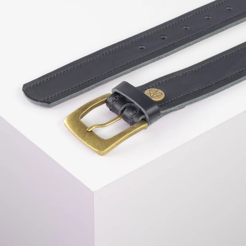 Ledergürtel 3,5cm mit Schnalle Madrid messing