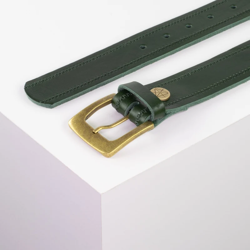 Ledergürtel 3,5cm mit Schnalle Madrid messing