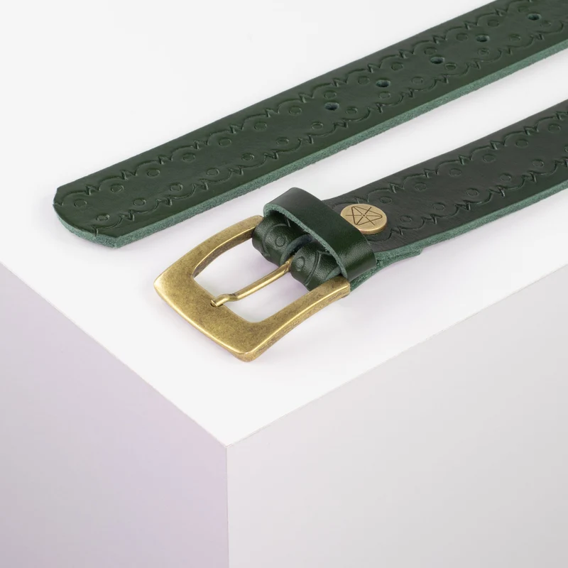 Ledergürtel 3,5cm mit Schnalle Madrid messing