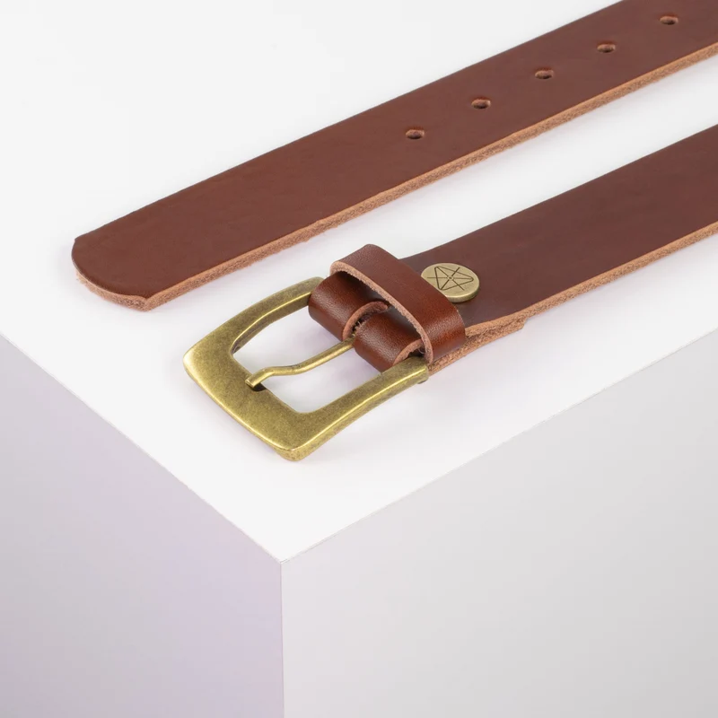 Ledergürtel 3,5cm mit Schnalle Madrid messing