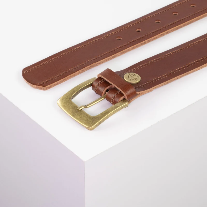 Ledergürtel 3,5cm mit Schnalle Madrid messing