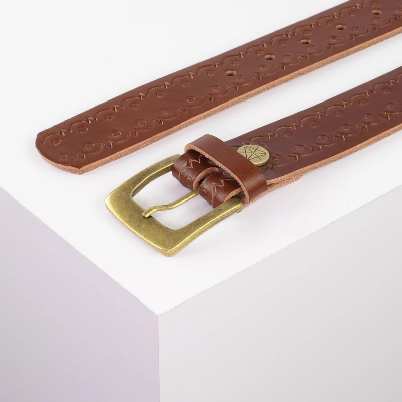 Ledergürtel 3,5cm mit Schnalle Madrid messing