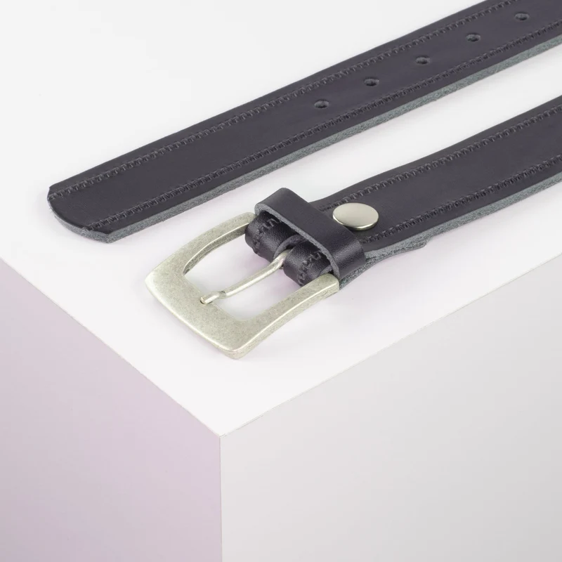 Ledergürtel 3,5cm mit Schnalle Madrid silber matt