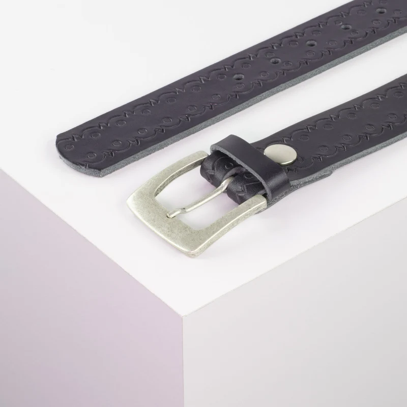 Ledergürtel 3,5cm mit Schnalle Madrid silber matt