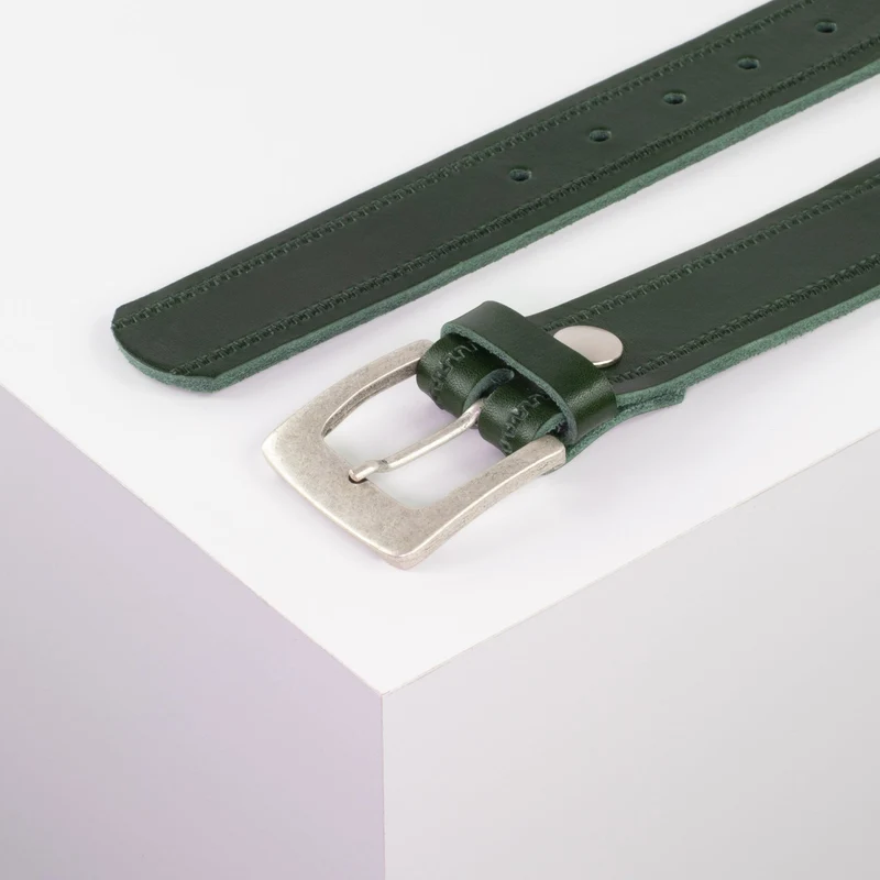 Ledergürtel 3,5cm mit Schnalle Madrid silber matt
