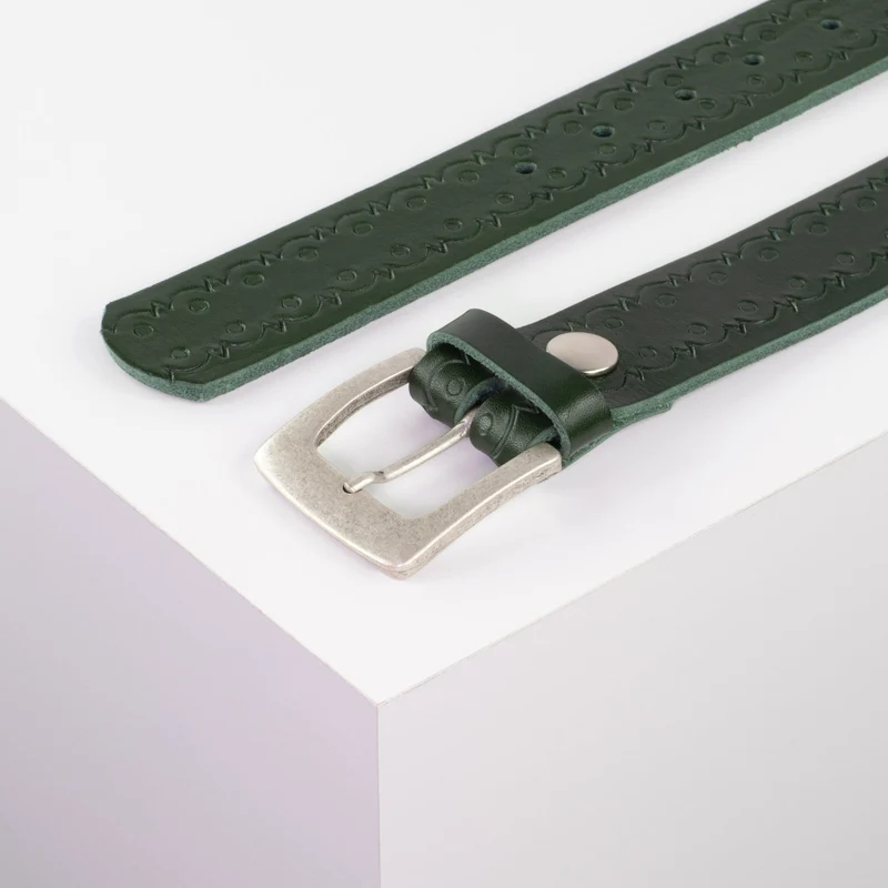 Ledergürtel 3,5cm mit Schnalle Madrid silber matt