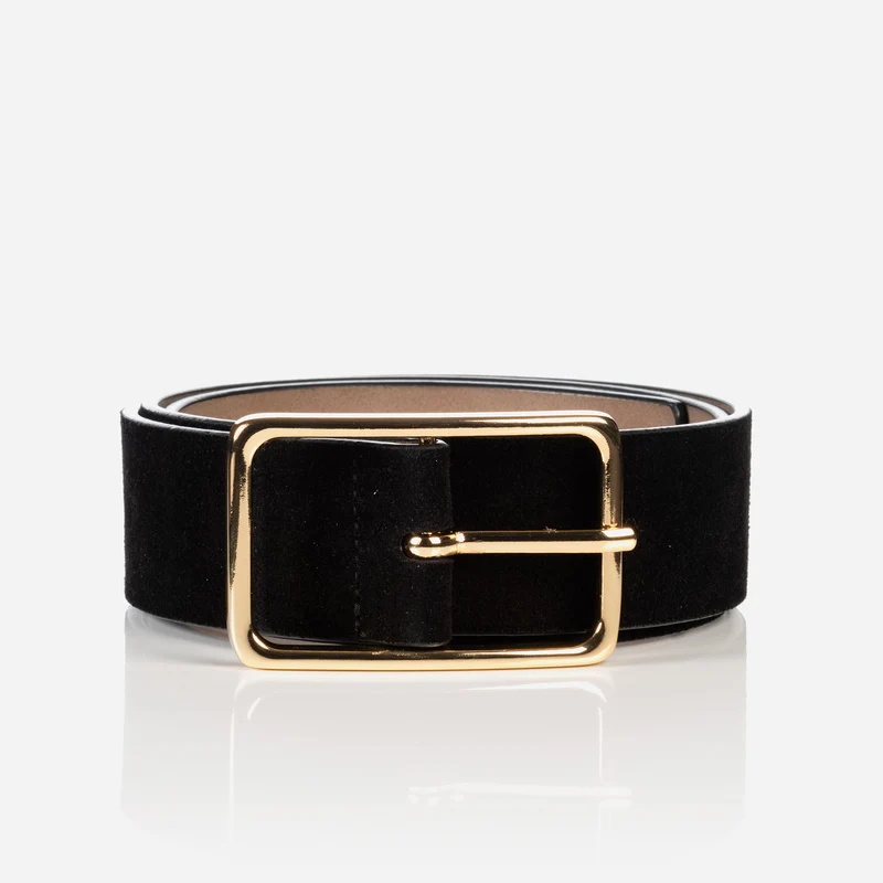 ROMA black uni – Ledergürtel Damen 4 cm mit goldfarbener Schließe