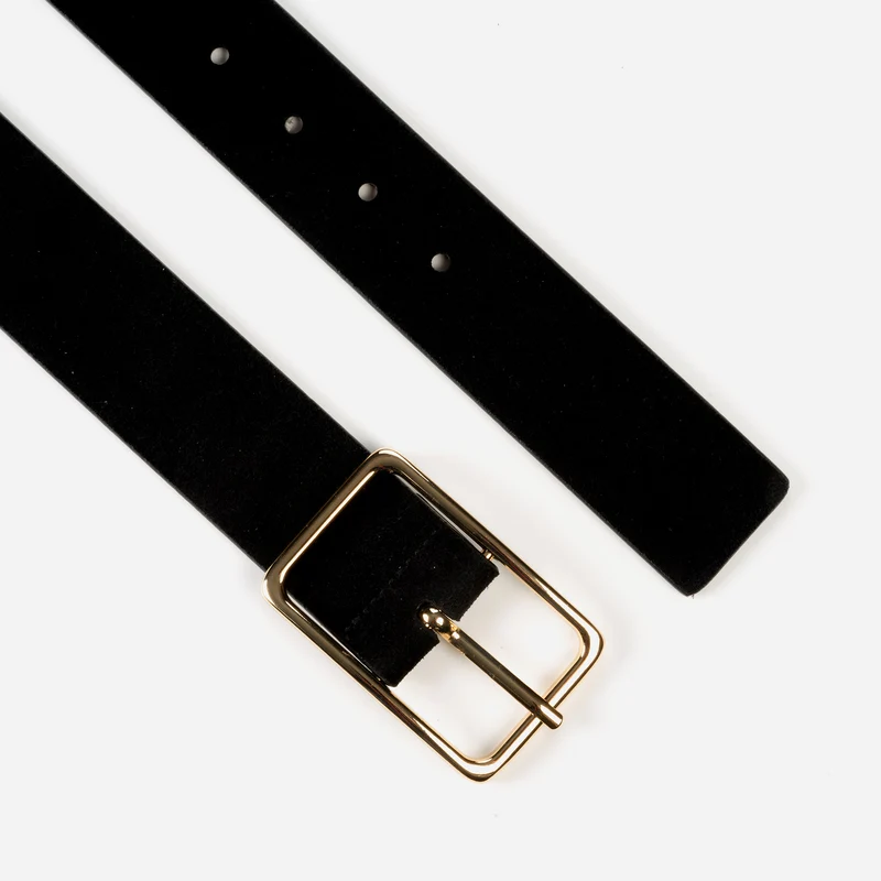 ROMA black uni – Ledergürtel Damen 4 cm mit goldfarbener Schließe