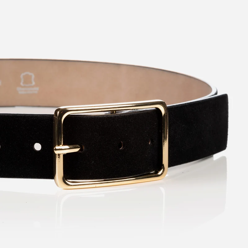 ROMA black uni – Ledergürtel Damen 4 cm mit goldfarbener Schließe