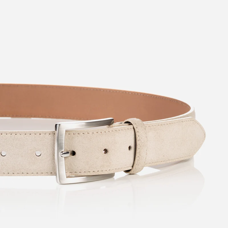 MONTREAL light beige uni – Veloursledergürtel Herren 3,5 cm