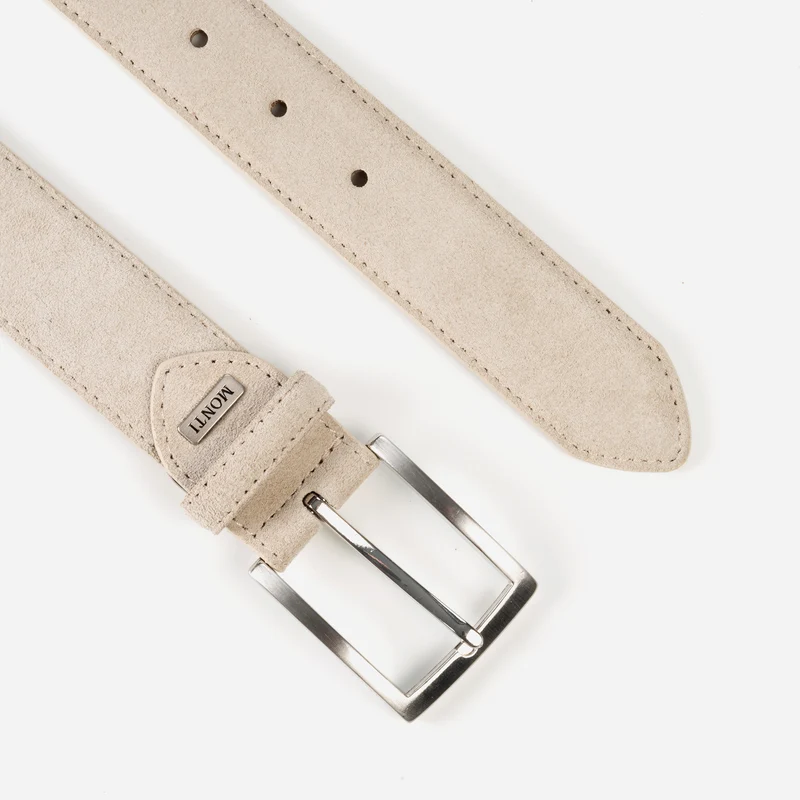 MONTREAL light beige uni – Veloursledergürtel Herren 3,5 cm