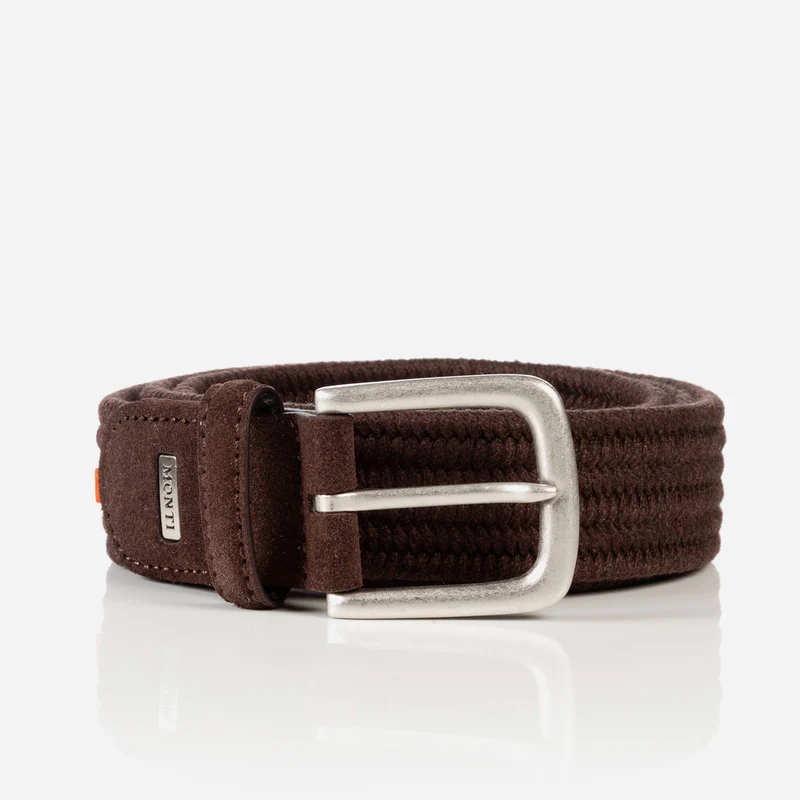 SANREMO dark brown uni – Elastischer Flechtgürtel Herren 3,5 cm