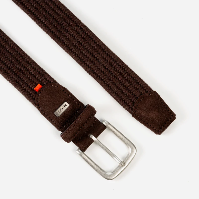 SANREMO dark brown uni – Elastischer Flechtgürtel Herren 3,5 cm