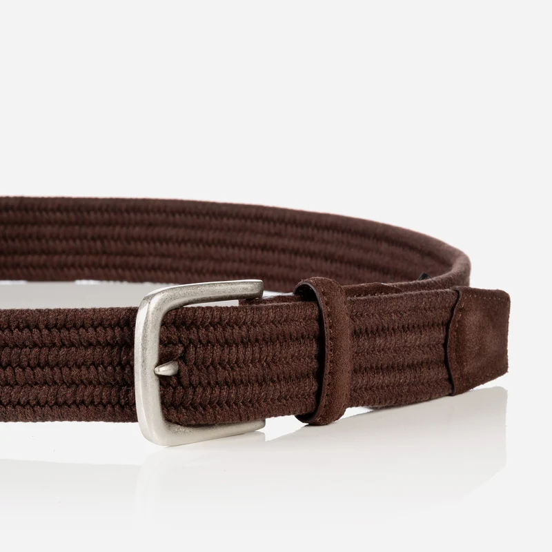 SANREMO dark brown uni – Elastischer Flechtgürtel Herren 3,5 cm