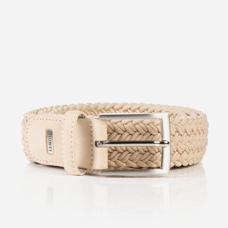 HAVANNA light beige uni – Elastischer Flechtgürtel Herren 3,5 cm