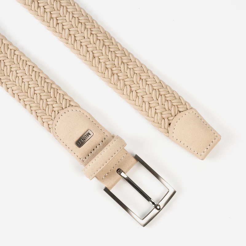 HAVANNA light beige uni – Elastischer Flechtgürtel Herren 3,5 cm