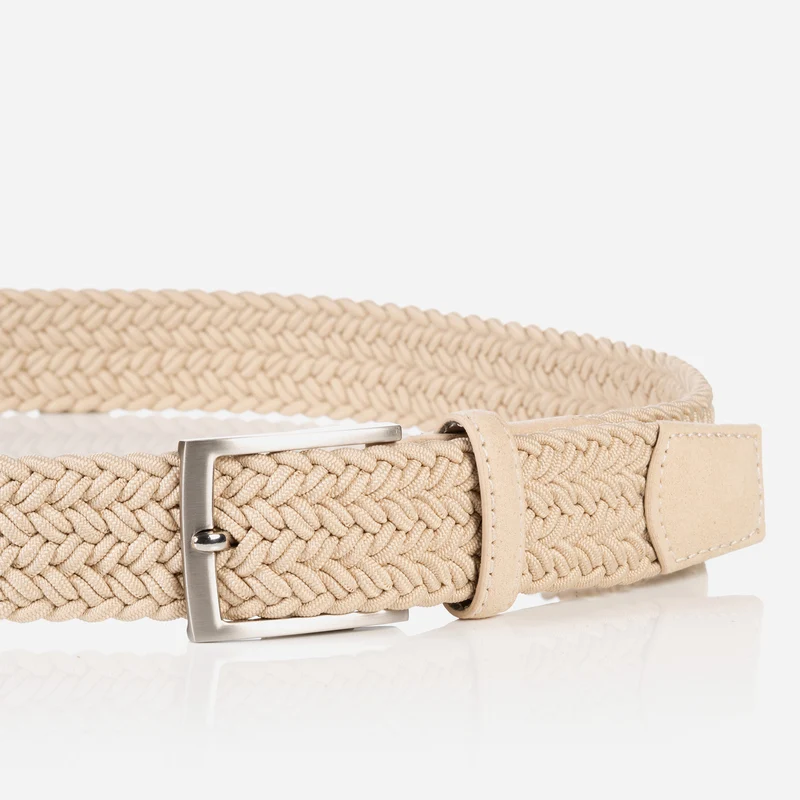 HAVANNA light beige uni – Elastischer Flechtgürtel Herren 3,5 cm