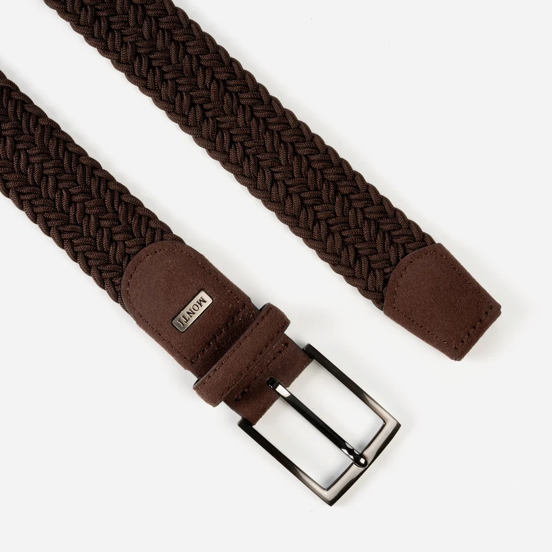 HAVANNA dark brown uni – Elastischer Flechtgürtel Herren 3,5 cm