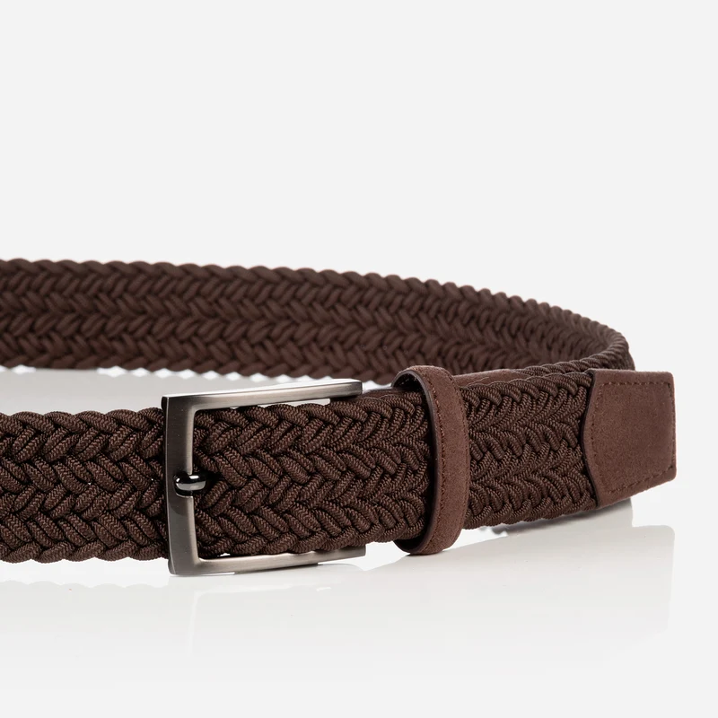 HAVANNA dark brown uni – Elastischer Flechtgürtel Herren 3,5 cm