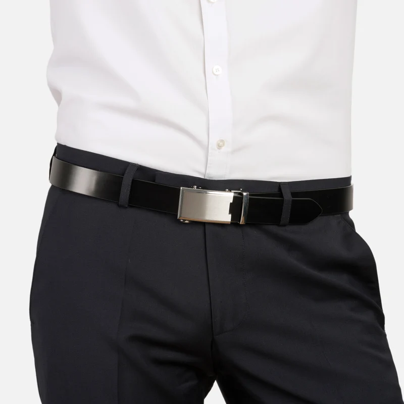 SHANGHAI black uni – Herren-Anzuggürtel 3,5 cm mit Automatikschließe