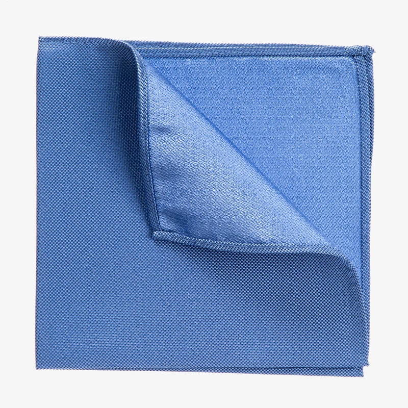 VINCENZO blue uni – Seiden-Einstecktuch mit Oxford-Webstruktur