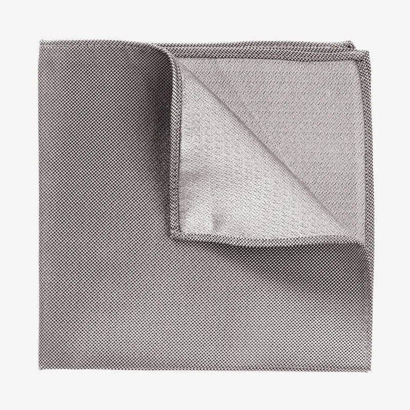 VINCENZO silver uni – Seiden-Einstecktuch mit Oxford-Webstruktur