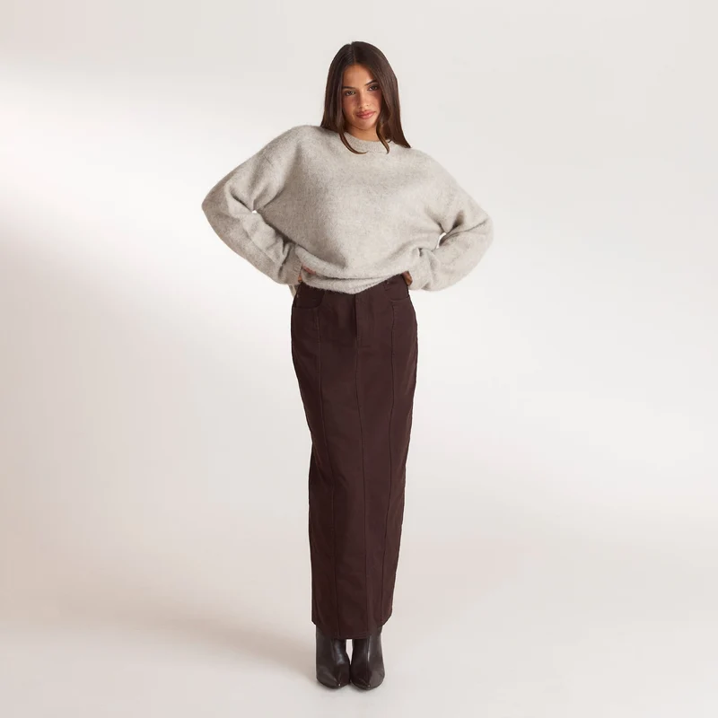 Flauschiger Strickpullover - Warmes Grau