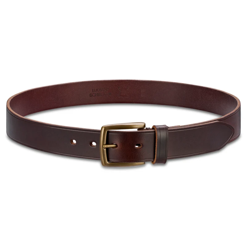 B-Ware: Brauner Herrengürtel mit handgegossener Bronze-Schließe: „Arthur“ – 3,5 cm, Kobel-Leder, 100% Made in Germany