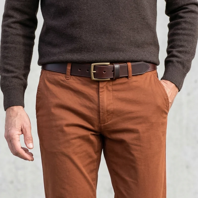 B-Ware: Brauner Herrengürtel mit handgegossener Bronze-Schließe: „Arthur“ – 3,5 cm, Kobel-Leder, 100% Made in Germany