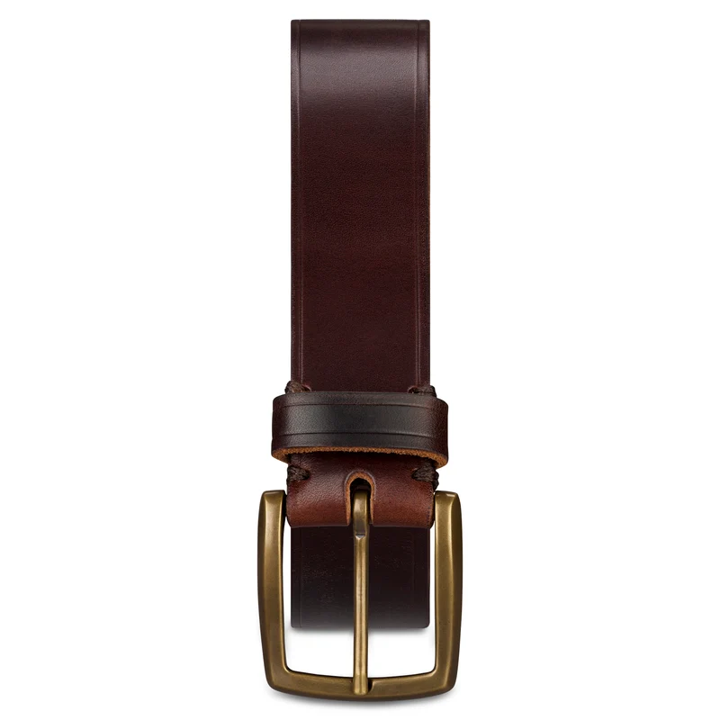 B-Ware: Brauner Herrengürtel mit handgegossener Bronze-Schließe: „Arthur“ – 3,5 cm, Kobel-Leder, 100% Made in Germany