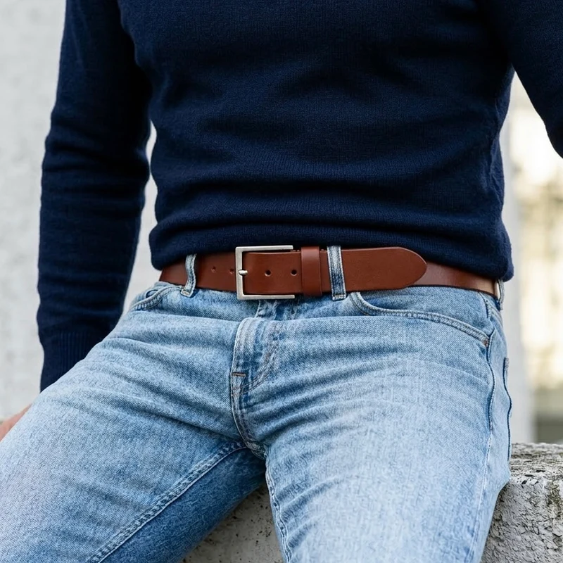B-Ware: Herren Jeansgürtel „Vincent“ in Cognac – 4 cm, satt, griffig & anschmiegsam