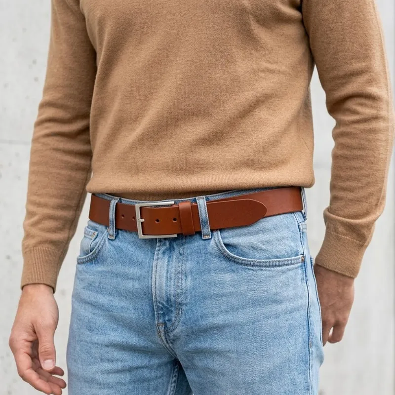 B-Ware: Herren Jeansgürtel „Vincent“ in Cognac – 4 cm, satt, griffig & anschmiegsam