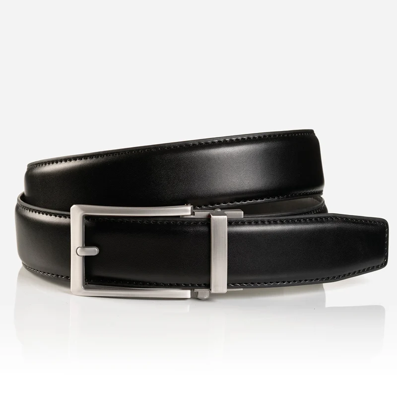 STANFORD black uni – Ledergürtel Herren 3,5 cm mit Automatikschließe