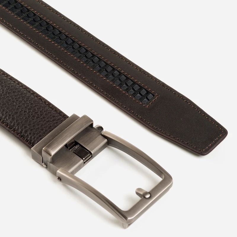 YALE brown uni – Ledergürtel Herren 3,5 cm mit Prägung & Automatikschließe
