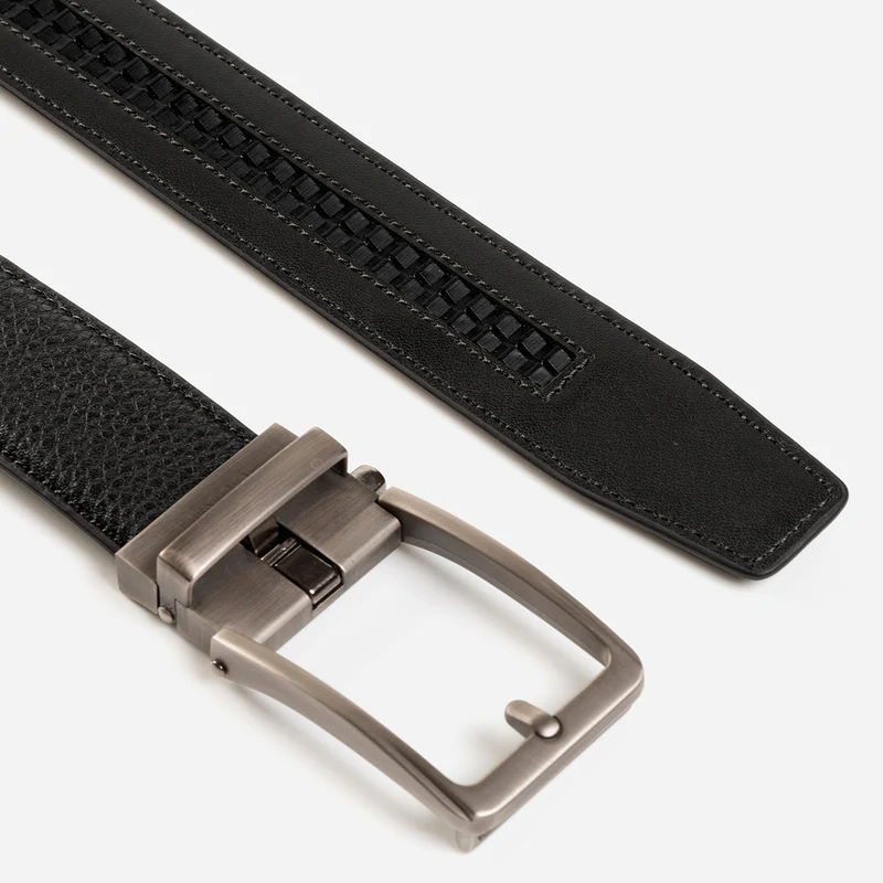 YALE black uni – Ledergürtel Herren 3,5 cm mit Prägung & Automatikschließe