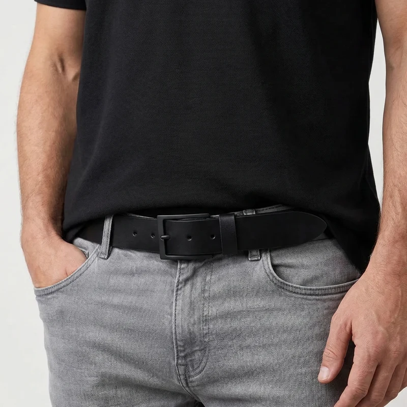 FULL BLACK EDITION: Herren Jeansgürtel „Vincent“ in Schwarz – 4 cm, schwarze Schnalle