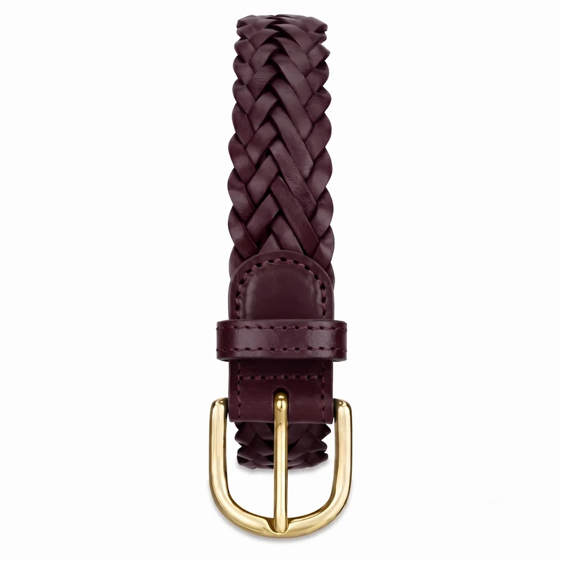 Flechtgürtel Bordeaux - „Andrea“: 3 cm, handgeflochten, Schnalle in Gold