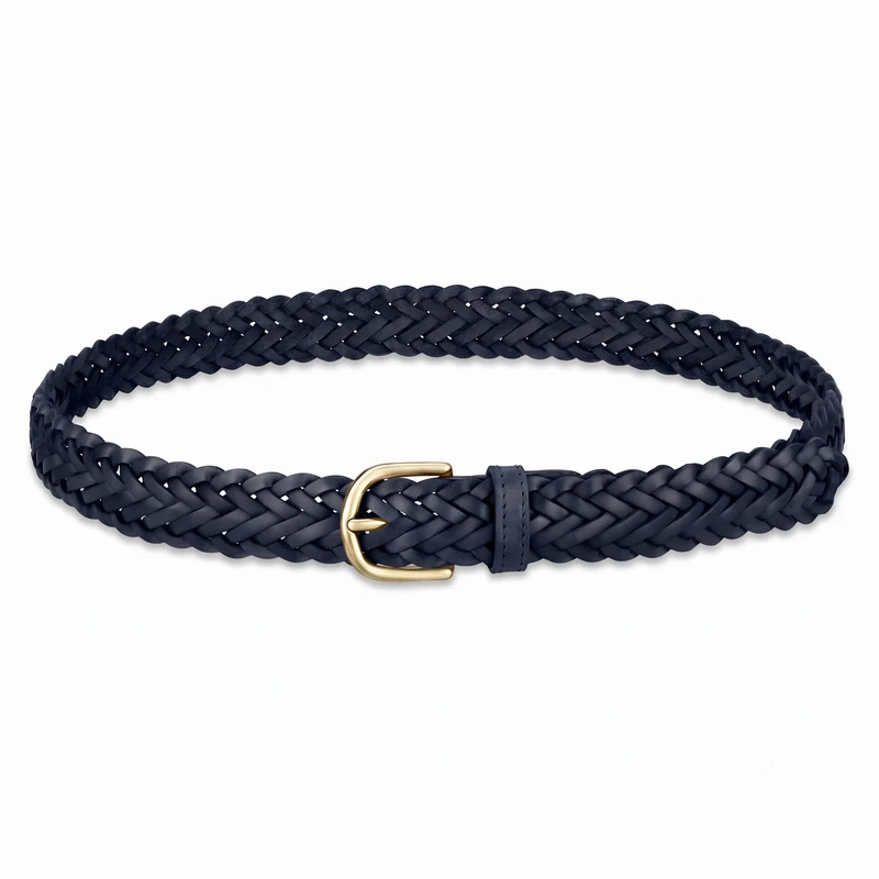 Flechtgürtel Dunkelblau - „Andrea“: 3 cm, handgeflochten, Schnalle in Gold