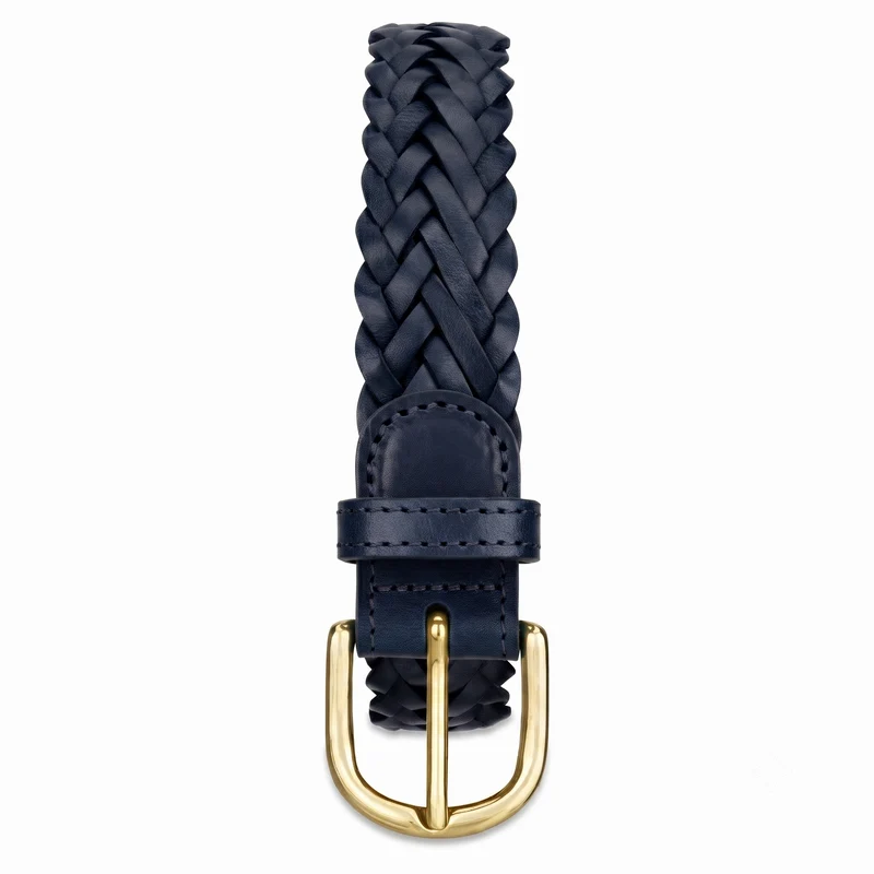 Flechtgürtel Dunkelblau - „Andrea“: 3 cm, handgeflochten, Schnalle in Gold