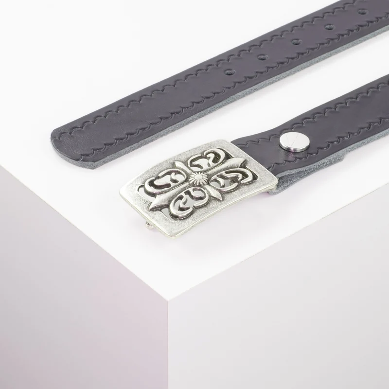Ledergürtel 3,5cm mit Schnalle Ritter silber
