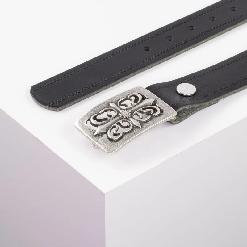 Ledergürtel 3,5cm mit Schnalle Ritter silber