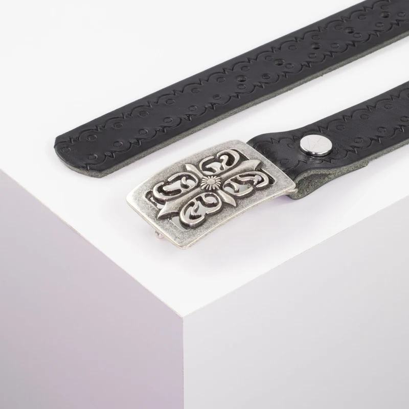 Ledergürtel 3,5cm mit Schnalle Ritter silber