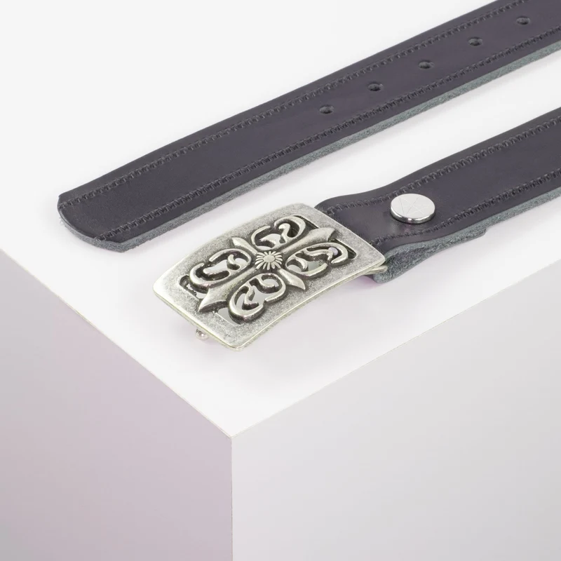 Ledergürtel 3,5cm mit Schnalle Ritter silber